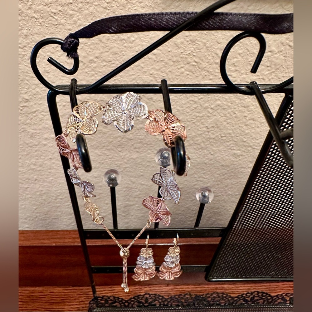 ⭐ AK 925 Turkey Sterling Silver Tri-Tone Leaf Bracelet & Earrings Set - Picture 6 of 6